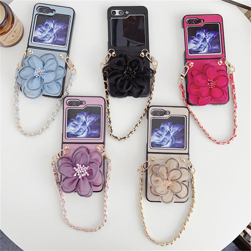 Luxury Leather Flower Design Case With Strap - Samsung