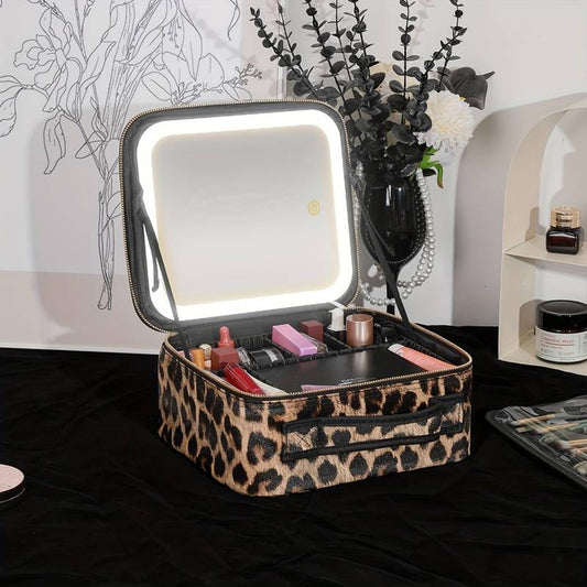 Leopard Glam LED Cosmetic Bag