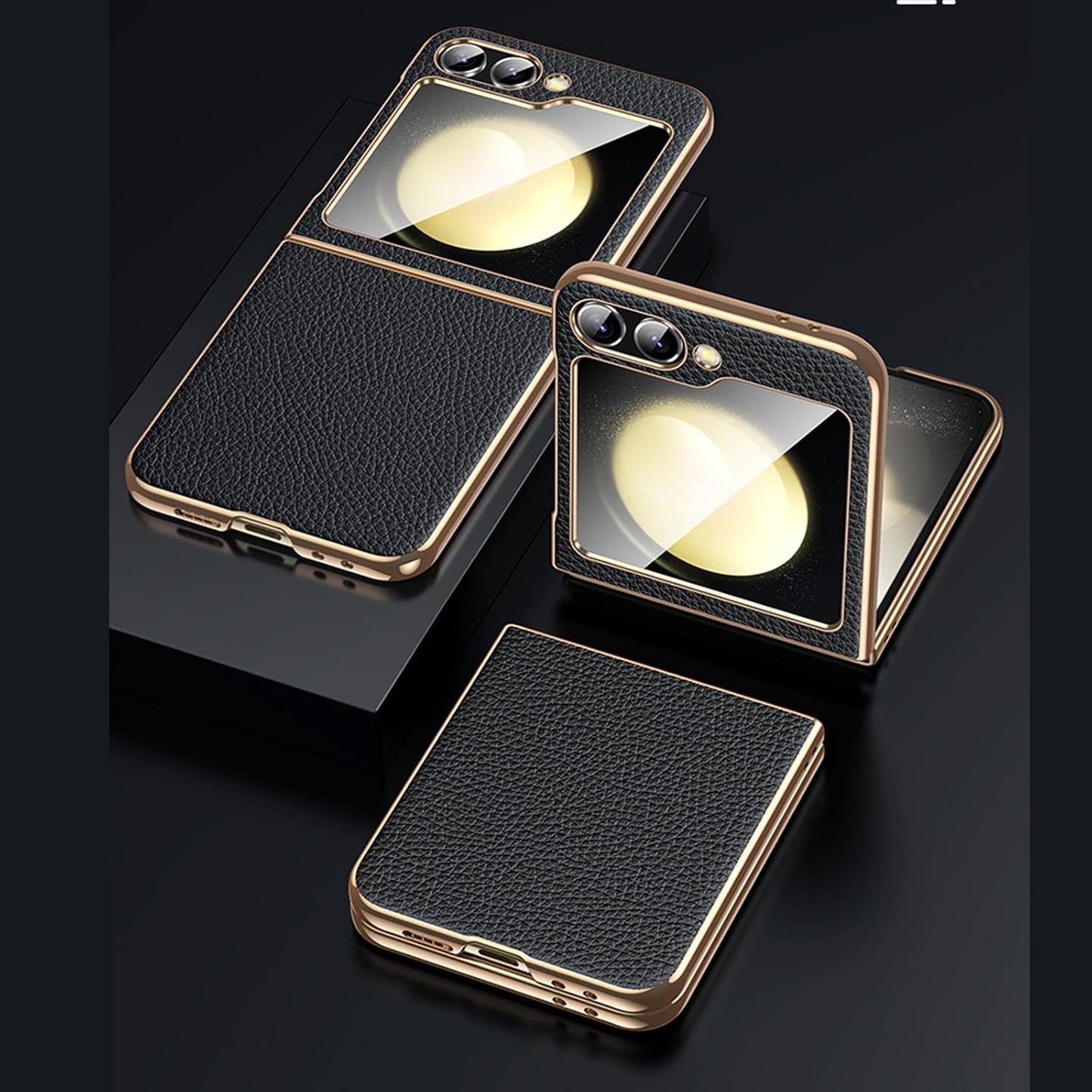 Galaxy Z Flip Series Minimalist Slim Genuine Leather Hard Back Case