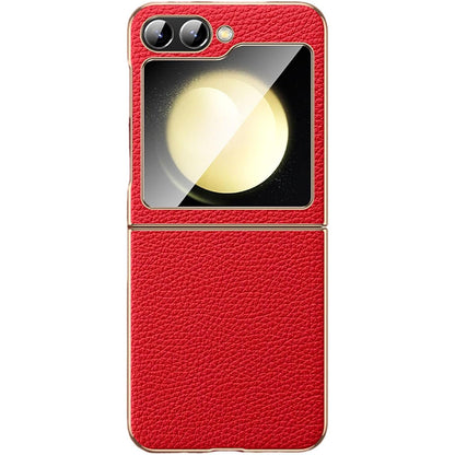 Galaxy Z Flip Series Minimalist Slim Genuine Leather Hard Back Case