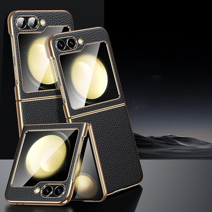 Galaxy Z Flip Series Minimalist Slim Genuine Leather Hard Back Case