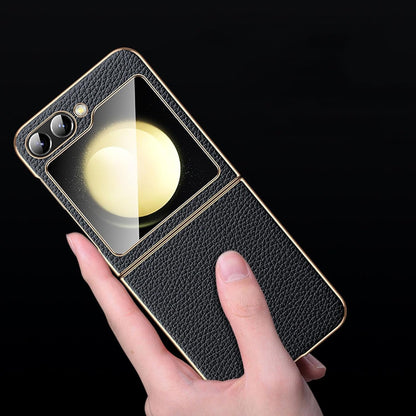 Galaxy Z Flip Series Minimalist Slim Genuine Leather Hard Back Case