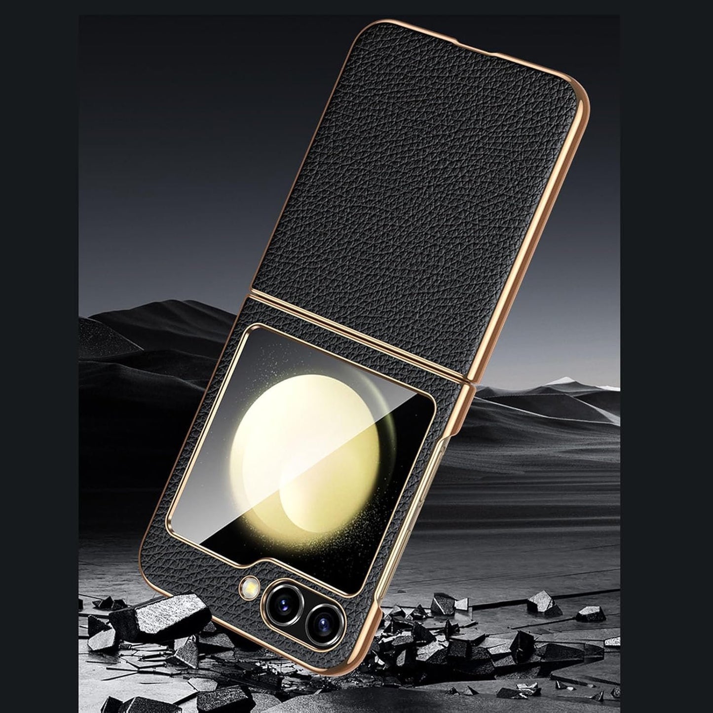 Galaxy Z Flip Series Minimalist Slim Genuine Leather Hard Back Case