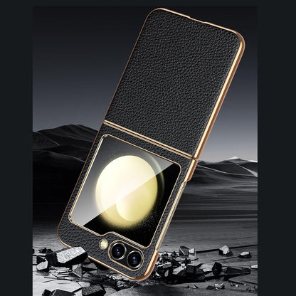 Galaxy Z Flip Series Minimalist Slim Genuine Leather Hard Back Case