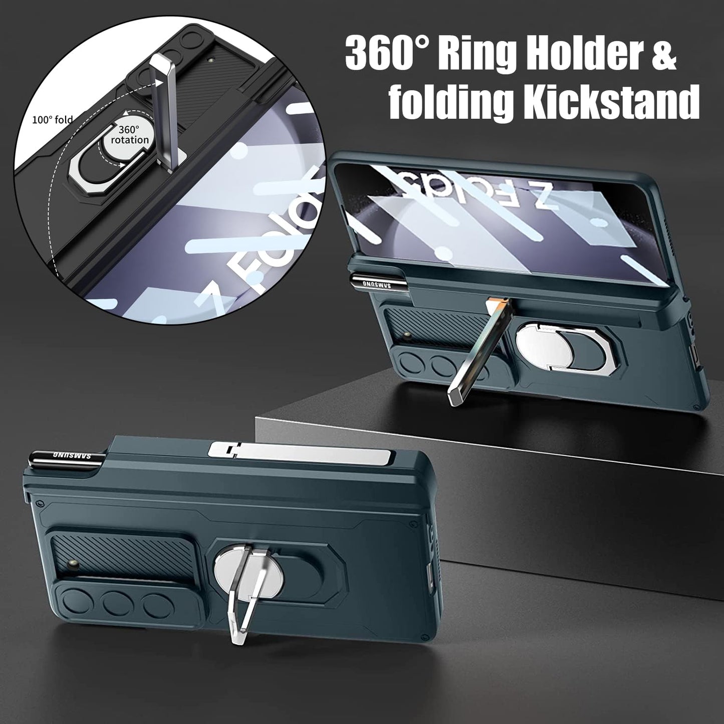 Galaxy Z Fold Series Multi Function Rugged Ring Holder Kickstand Case