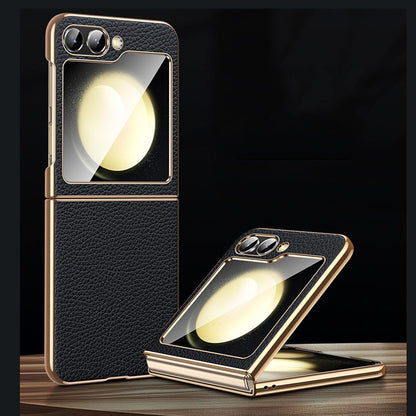 Galaxy Z Flip Series Minimalist Slim Genuine Leather Hard Back Case