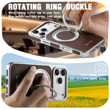 Luxury Titan Leather Ring MagSafe Case