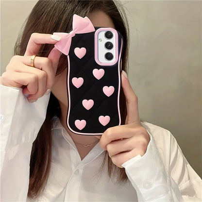 Cute Black Heart Bowknot Phone Case - Samsung