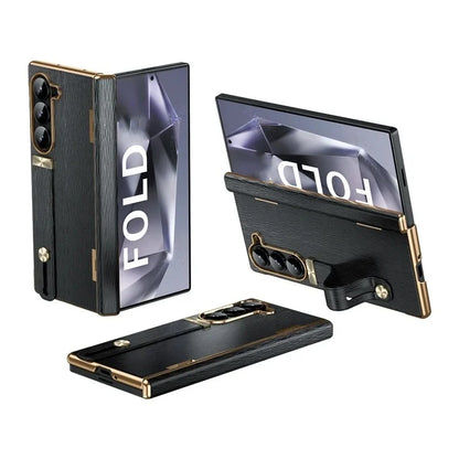 Galaxy Z Fold Series Elegant Textured Leather Strap Case