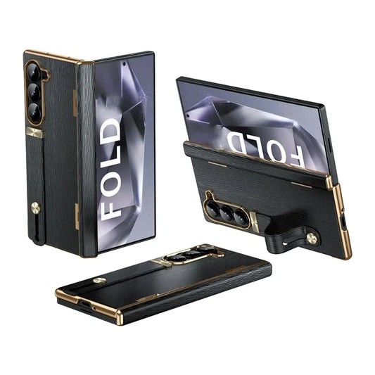 Galaxy Z Fold Series Elegant Textured Leather Strap Case