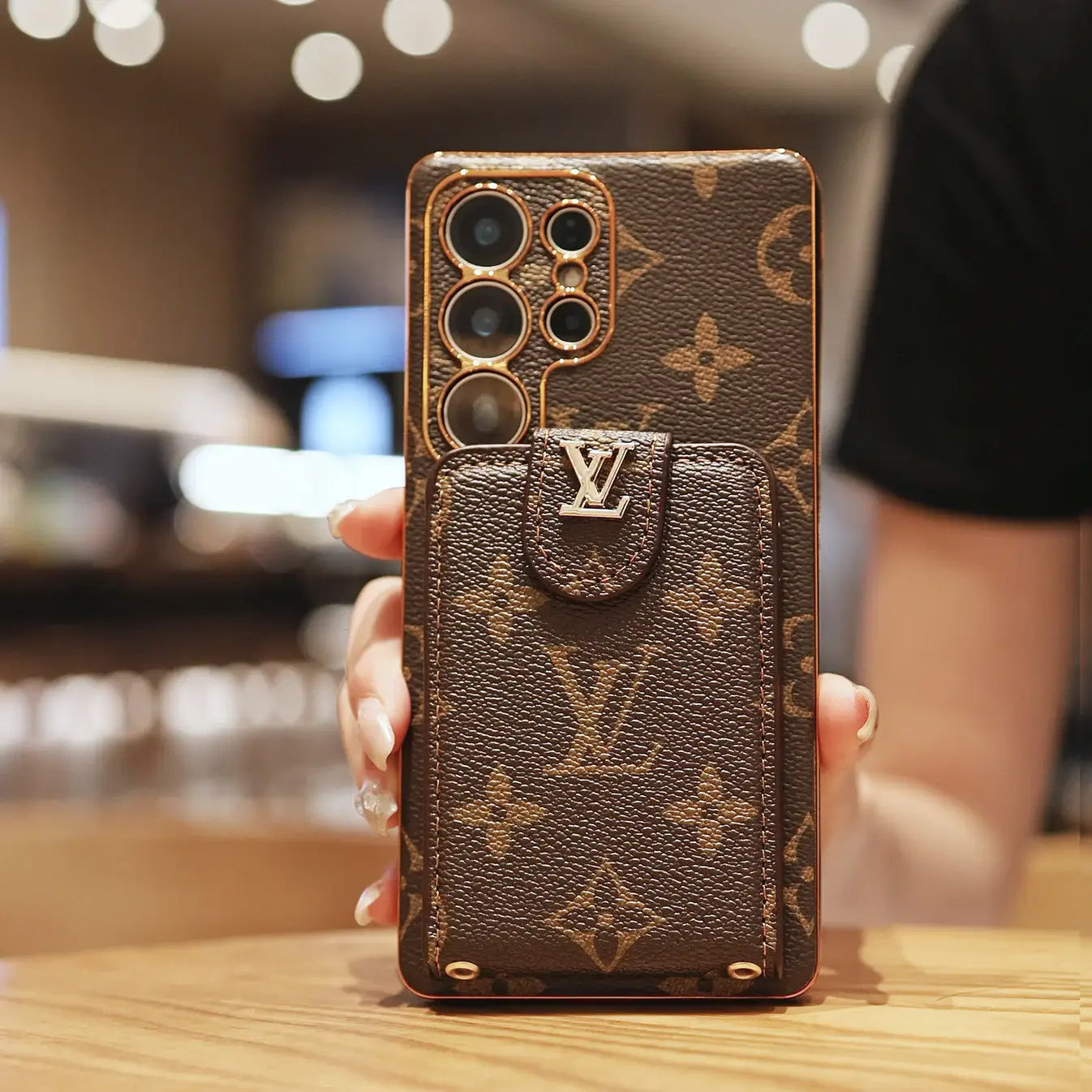 Luxury Monogram Leather Case With Wrist Strap