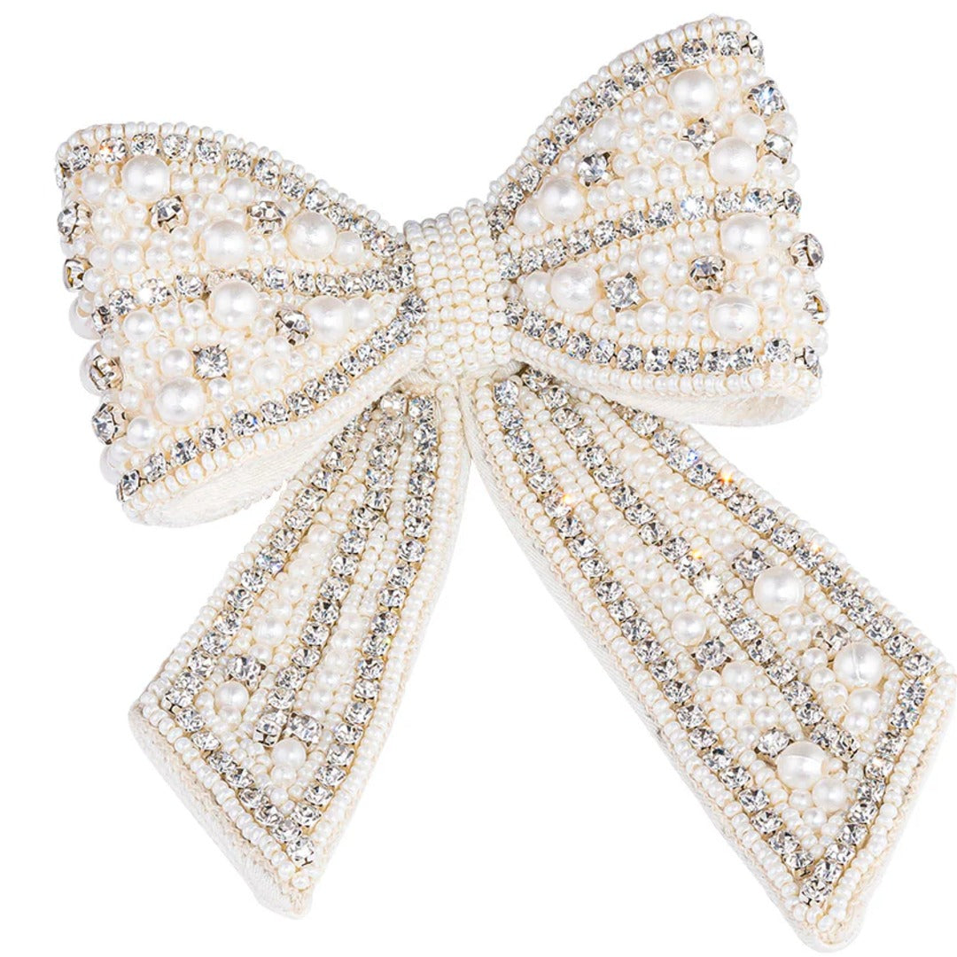 Radiant Crystal Bow Hair Barrette - Silver Sparkle