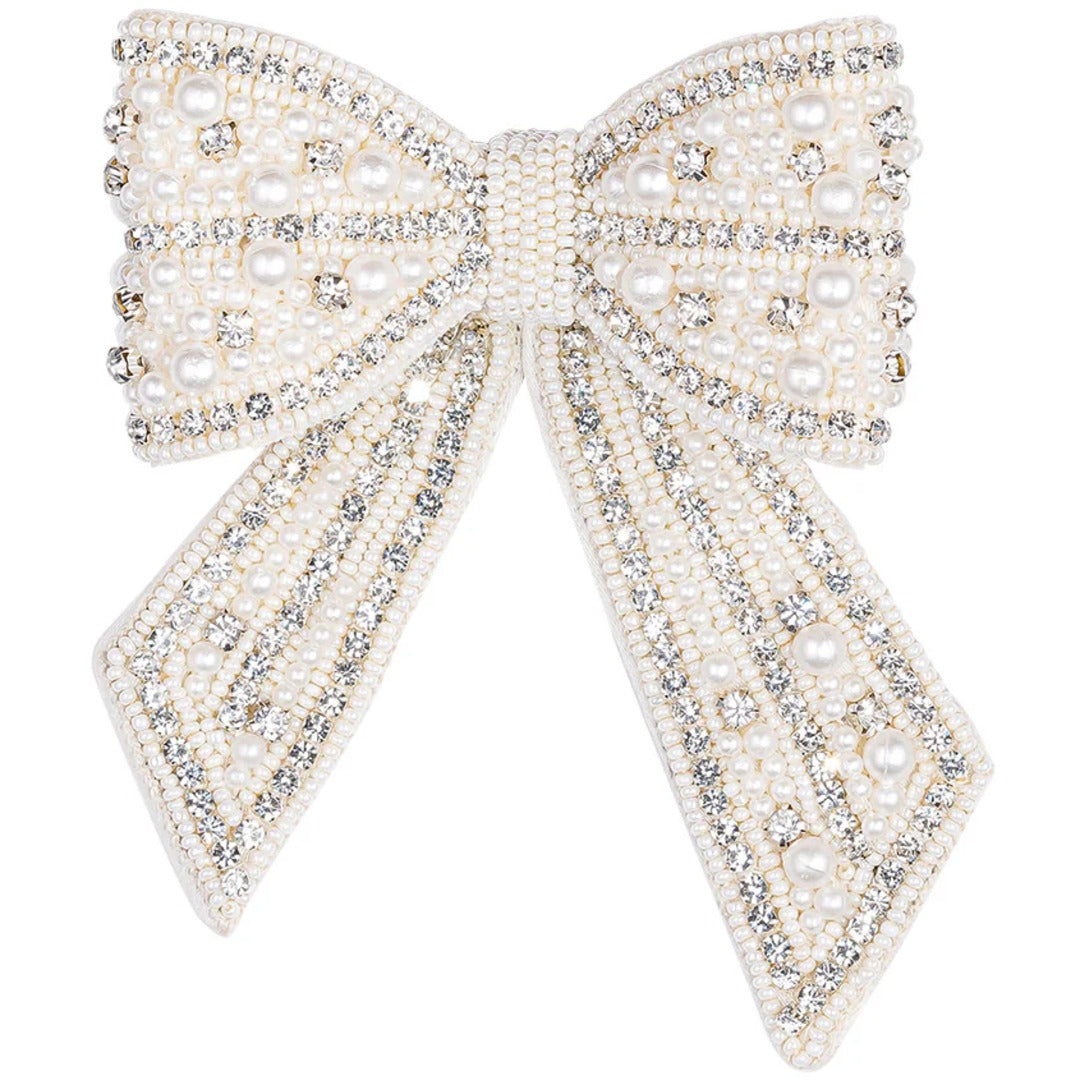 Radiant Crystal Bow Hair Barrette - Silver Sparkle