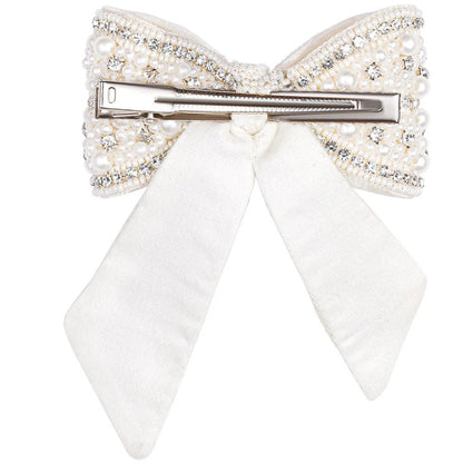 Radiant Crystal Bow Hair Barrette - Silver Sparkle