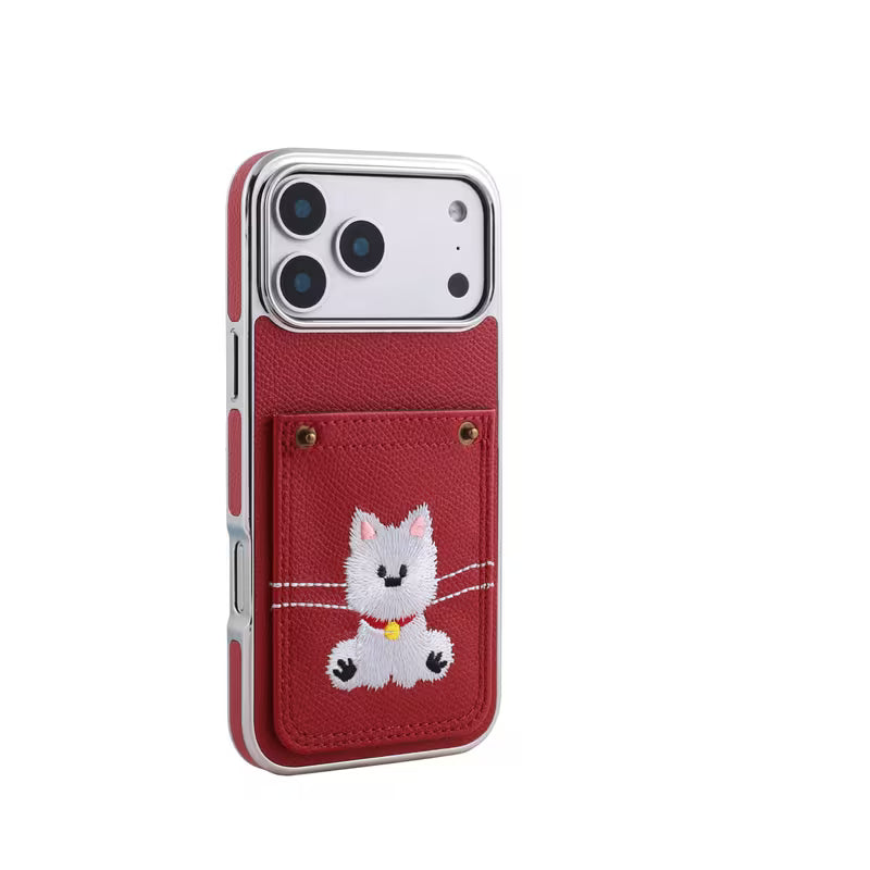 Embroidered Kitten Card Holder Case