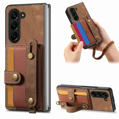Galaxy Z Fold Series Wrist Strap Leather Wallet Case
