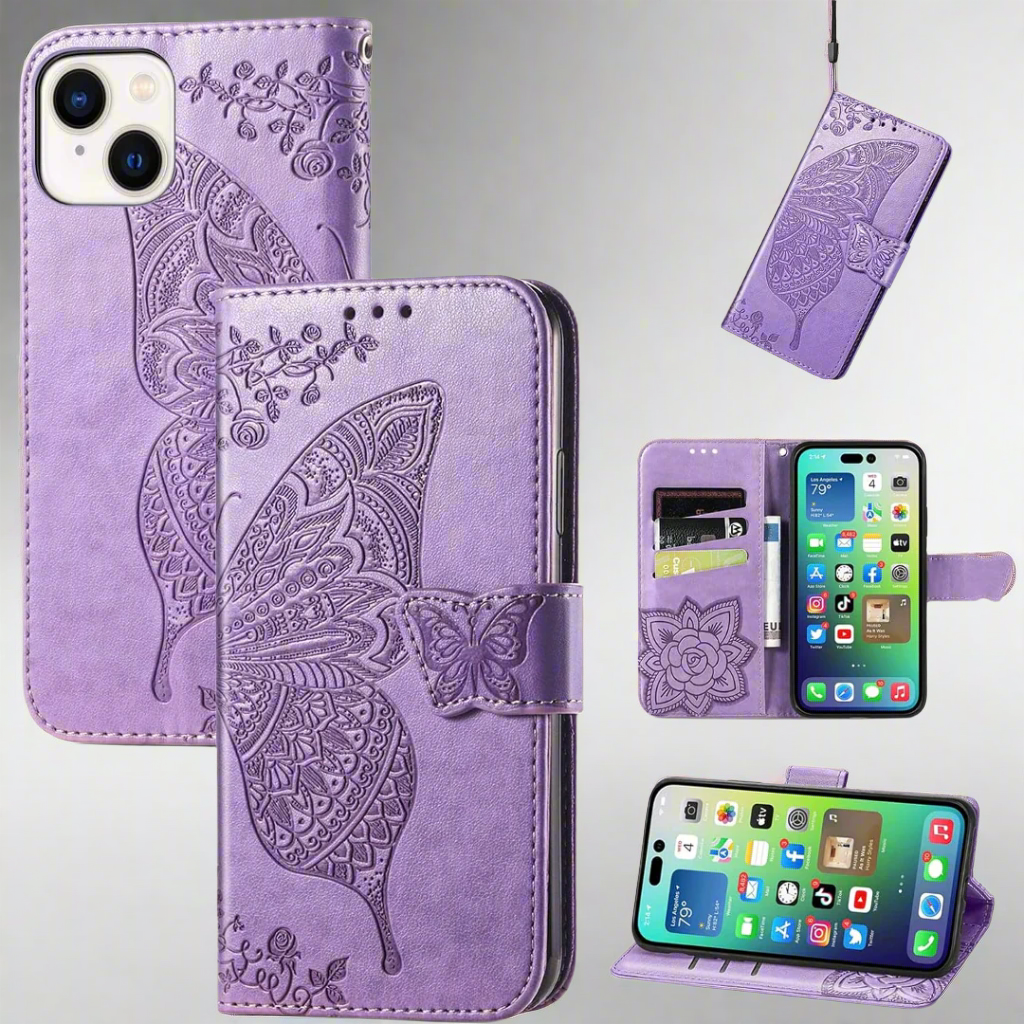 Embossed Butterfly Leather Case