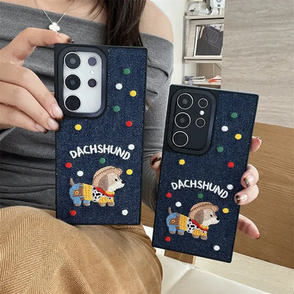 Denim Dachshund Embroidered Phone Case - Samsung