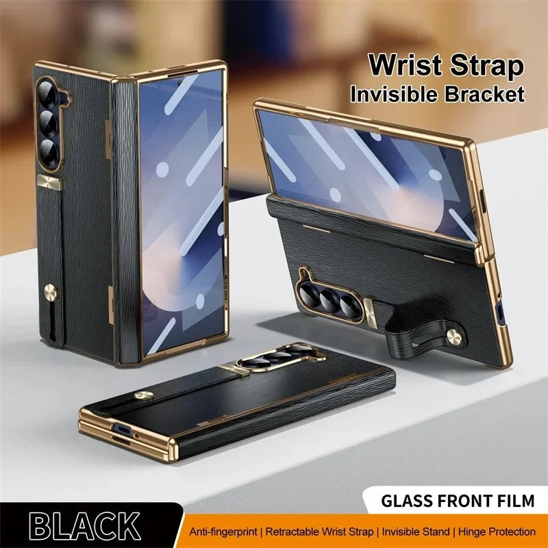 Galaxy Z Fold Series Elegant Textured Leather Strap Case