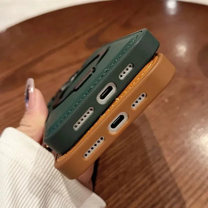 Slick Leather Stitched Ring Stand Case - iPhone