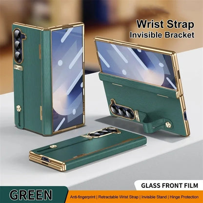 Galaxy Z Fold Series Elegant Textured Leather Strap Case