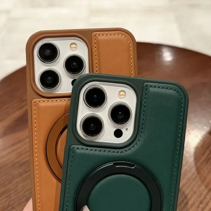 Slick Leather Stitched Ring Stand Case - iPhone