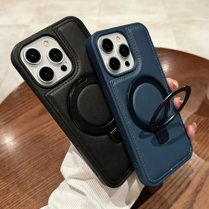 Slick Leather Stitched Ring Stand Case - iPhone