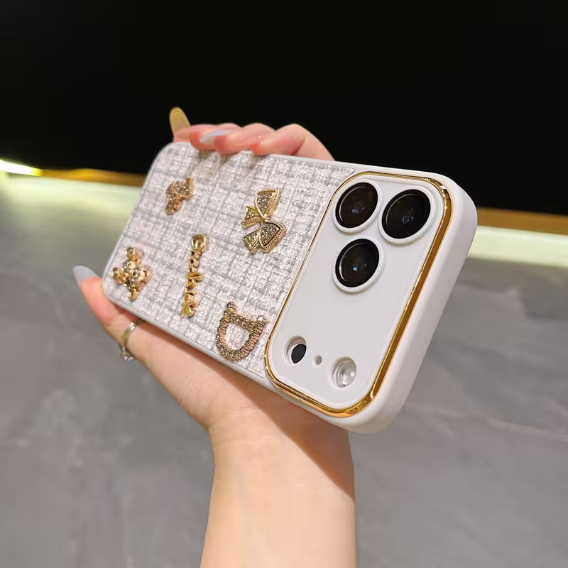 iPhone 17 Series Bear Bling Cloth Texture Case