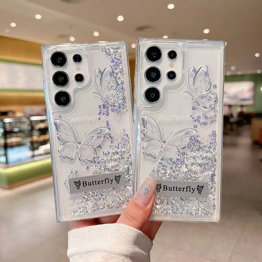 Glitter Butterfly Quicksand Phone Case - Samsung