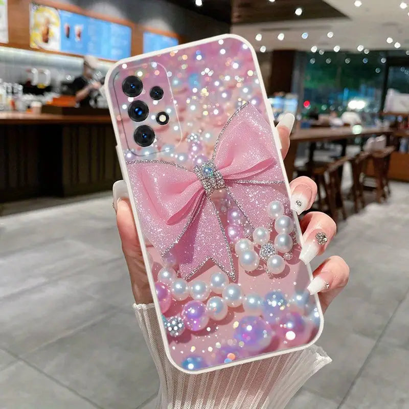 Glitter Bow and Pearl Phone Case - Samsung