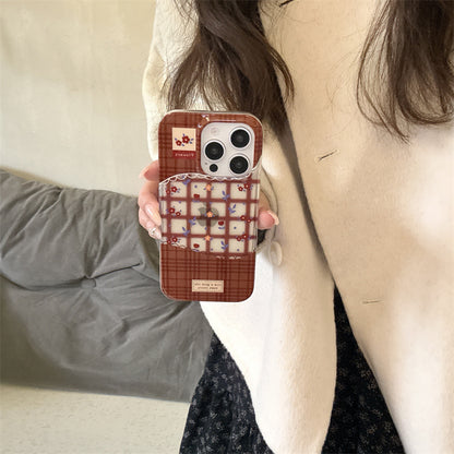 Checkered Style Floral Pattern Case with Lanyard