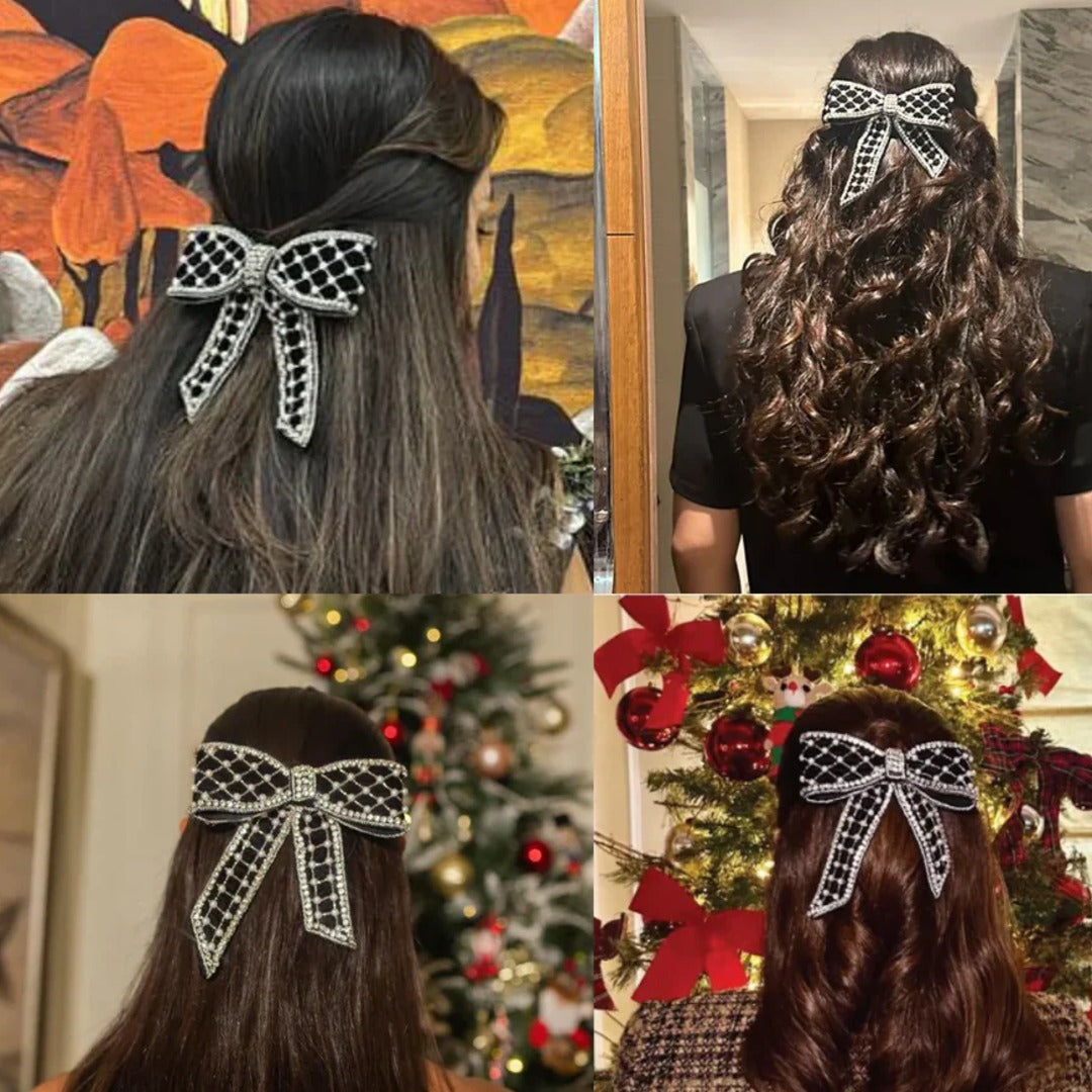 Glamorous Black Velvet Hair Bow with Accents