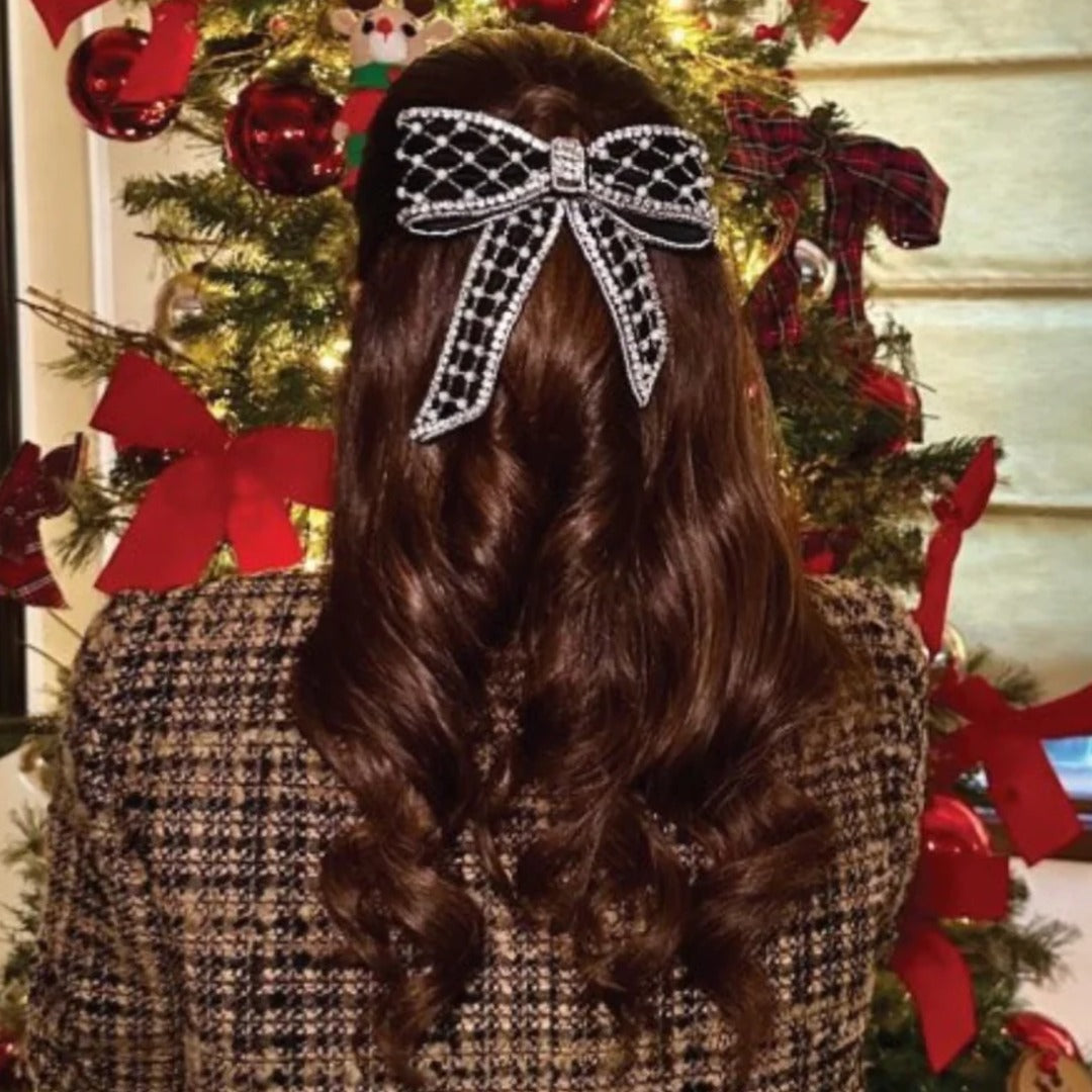 Glamorous Black Velvet Hair Bow with Accents