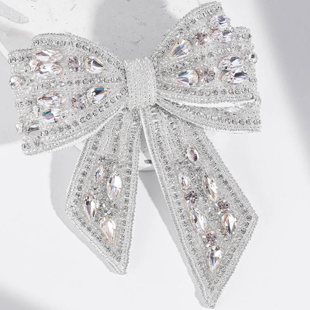 Dazzling Hair Bow Barrette with Silver Crystals