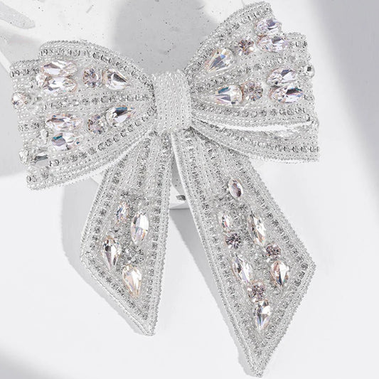 Dazzling Hair Bow Barrette with Silver Crystals