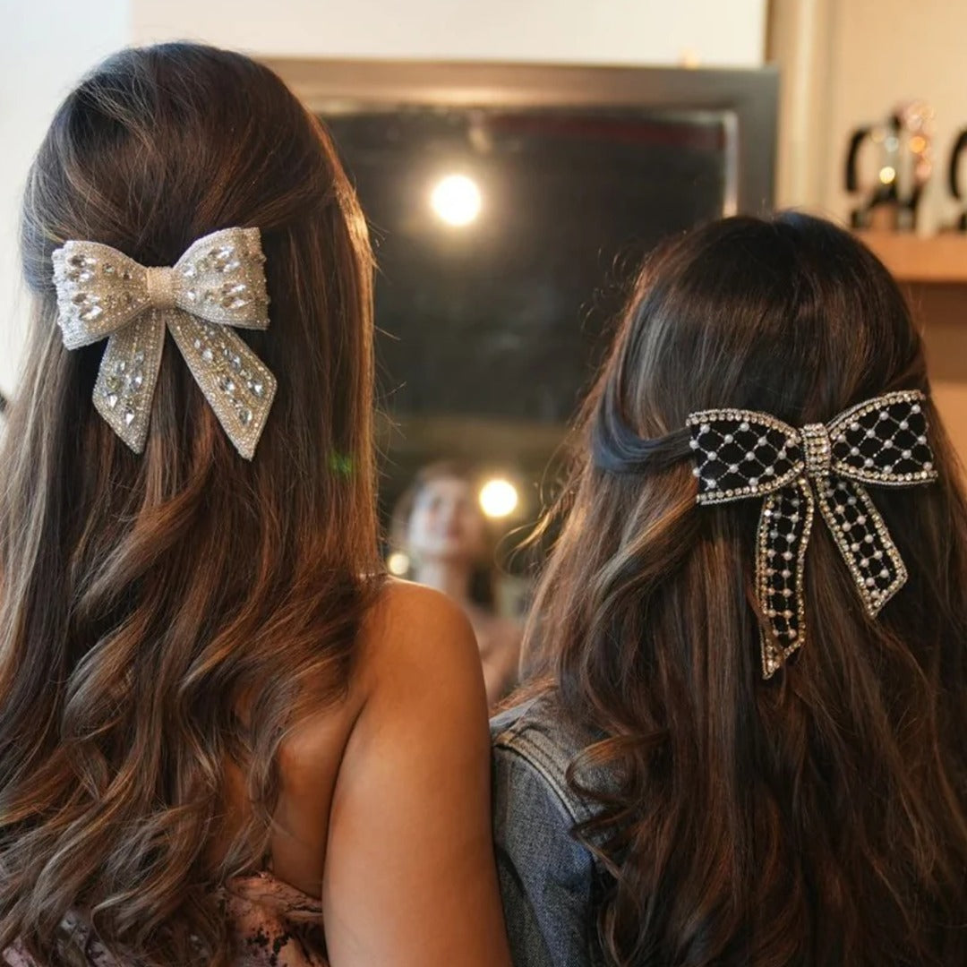 Glamorous Black Velvet Hair Bow with Accents