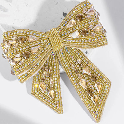 Chic Golden Hair Bow Clip with Sparkling Crystals