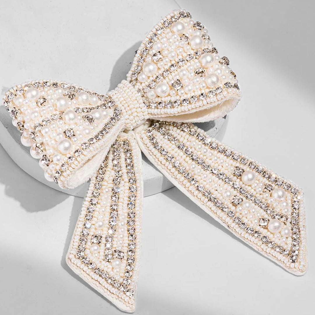 Radiant Crystal Bow Hair Barrette - Silver Sparkle
