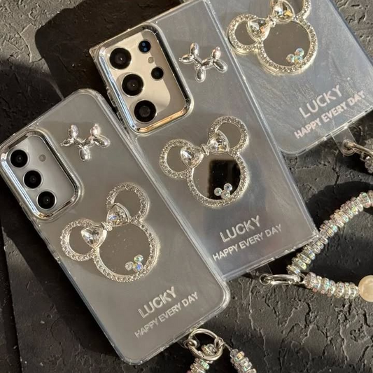 Dazzling Rhinestone Mirror Case with Charm - Samsung