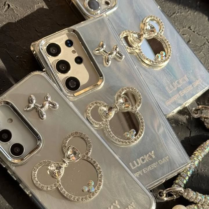 Dazzling Rhinestone Mirror Case with Charm - Samsung