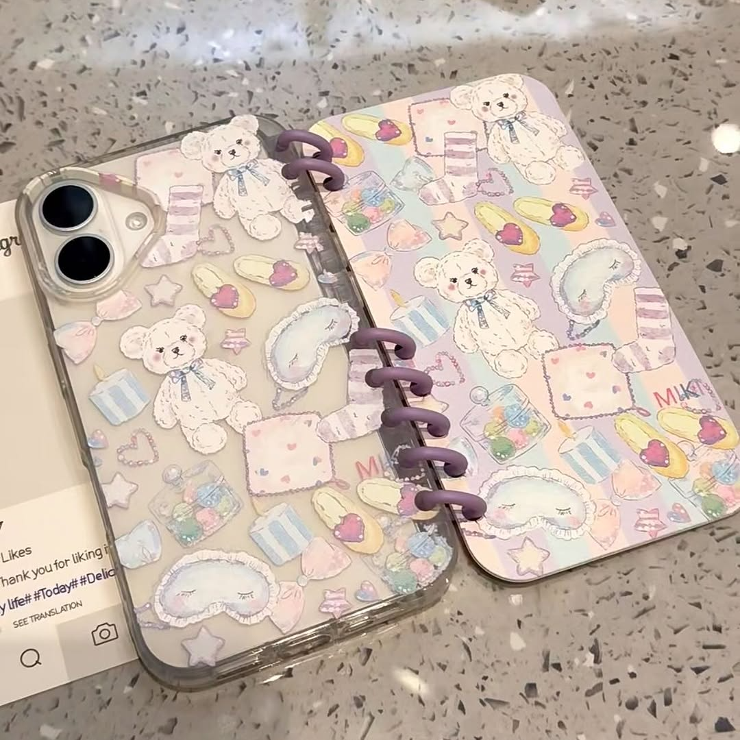 Kawaii Teddy Bear Notebook Phone Case