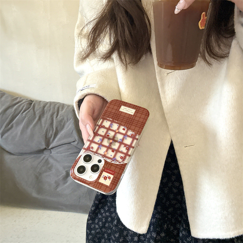 Checkered Style Floral Pattern Case with Lanyard