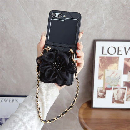 Luxury Leather Flower Design Case With Strap - Samsung