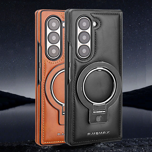 Galaxy Z Fold Series Luxury Ring Holder Leather Case