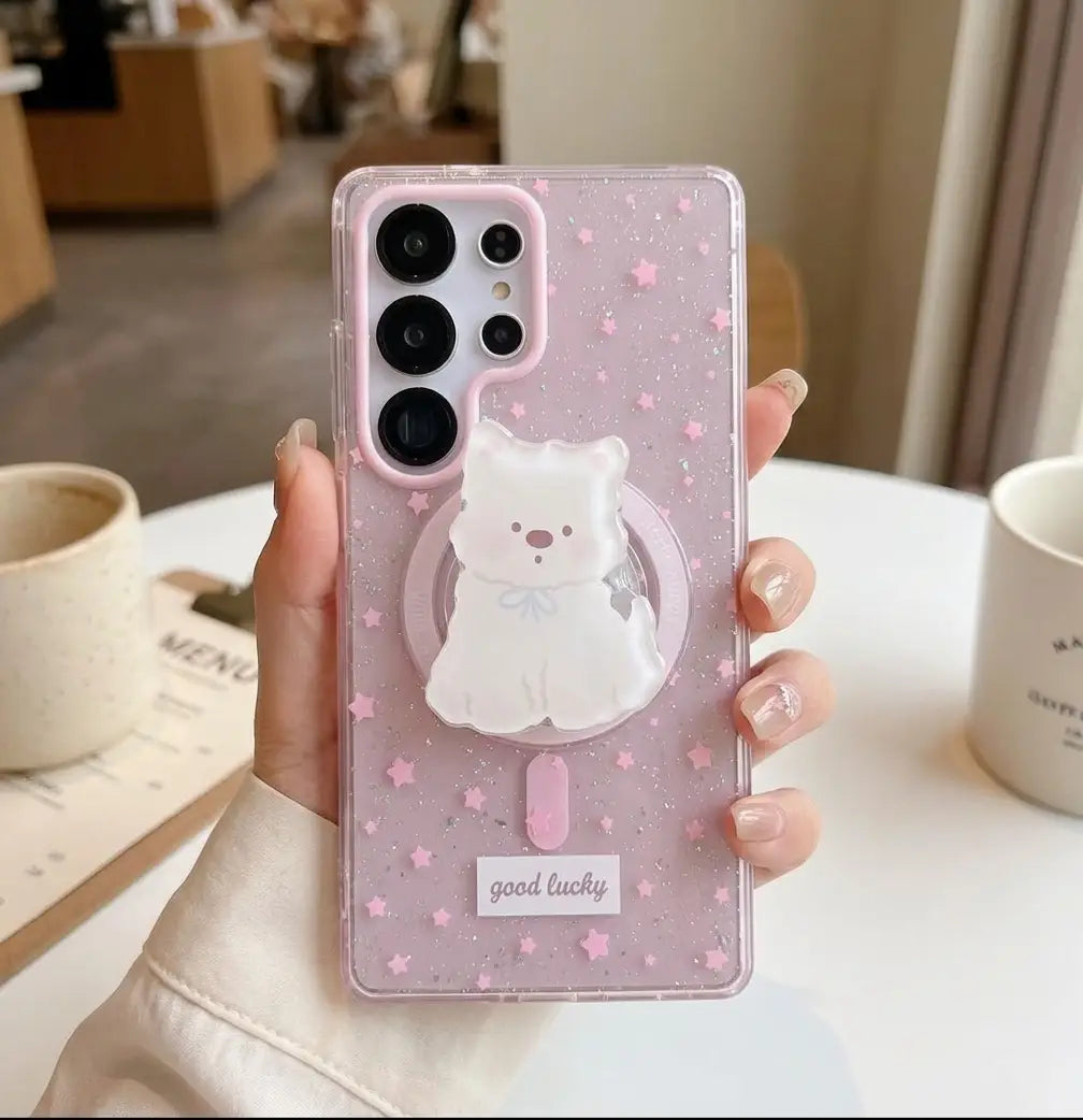 Sparkle Puppy Cartoon Star Grip Case