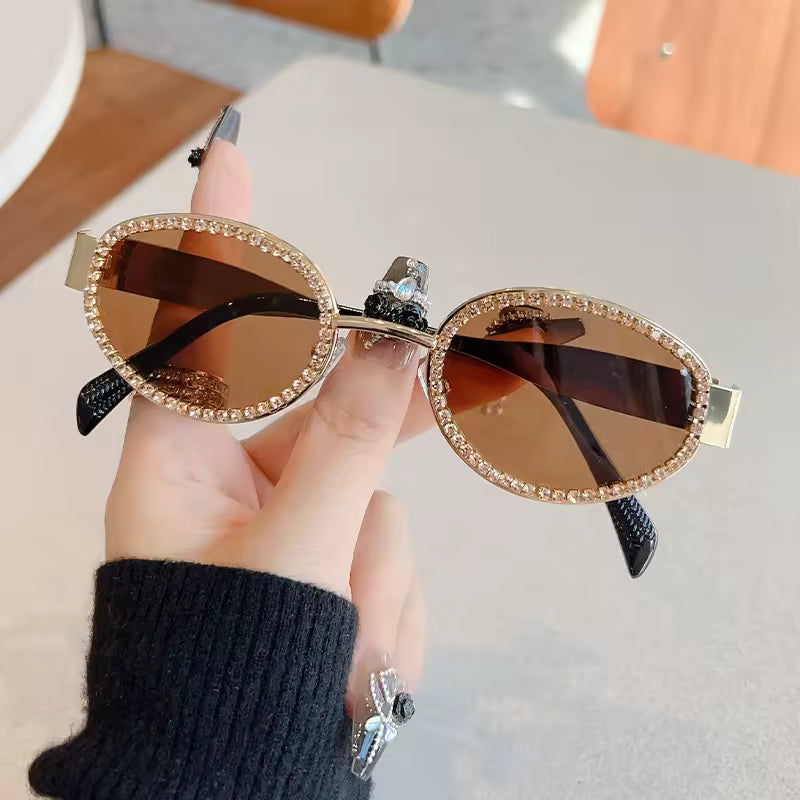 Gilded Crystal Oval Sunglasses