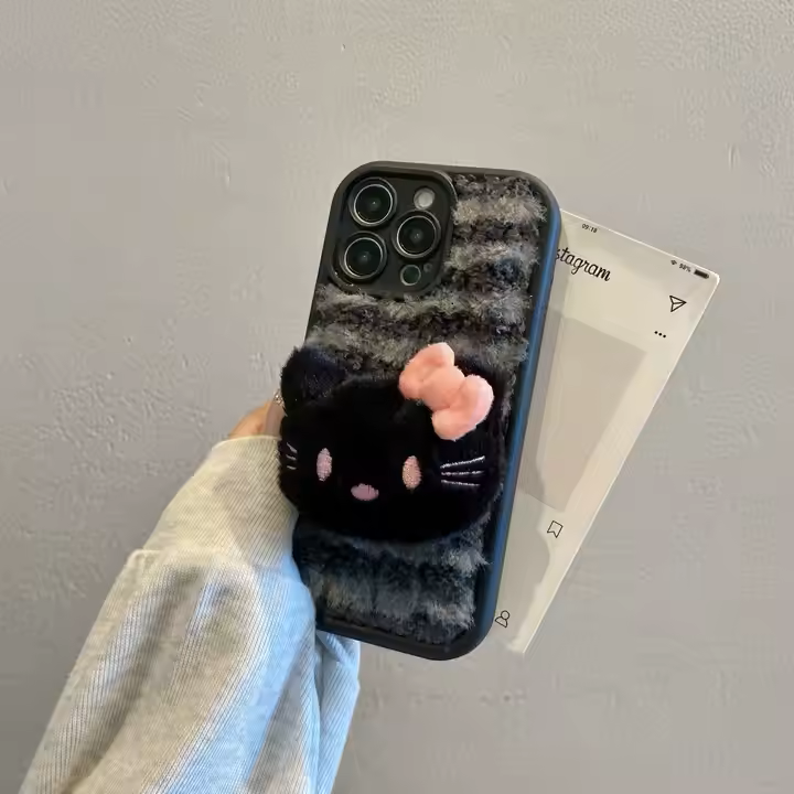 Cute Fluffy Kitty Plush Phone Case