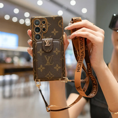Luxury Monogram Leather Case With Wrist Strap