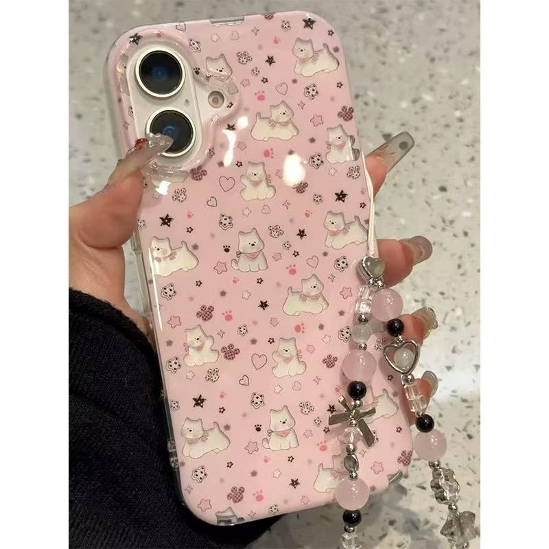 Cute Puppy Case with Stylish Beaded Strap