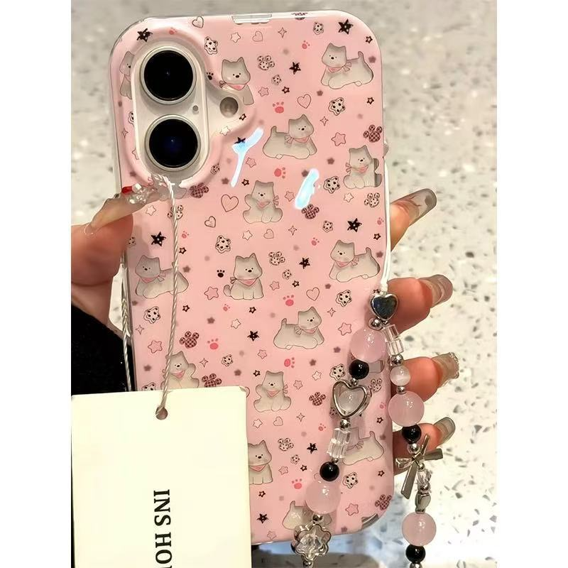 Cute Puppy Case with Stylish Beaded Strap